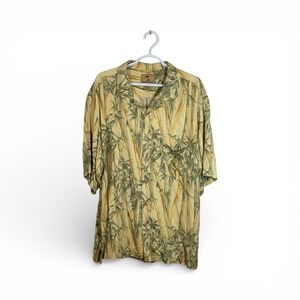 Jamaica Jaxx Mens 100% Silk Bamboo Print Short Sleeve Button Up Shirt XL